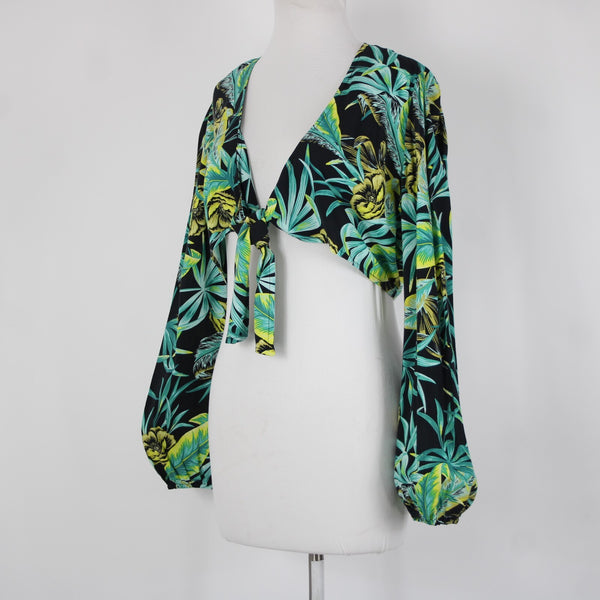 Bar III NEW Samba City Sz M Green Black Yellow 100% Rayon Wrap Sweater Cardigan