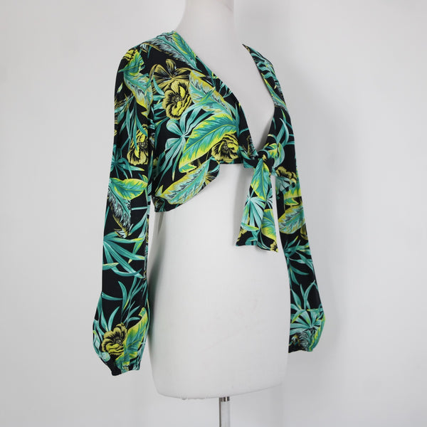 Bar III NEW Samba City Sz M Green Black Yellow 100% Rayon Wrap Sweater Cardigan