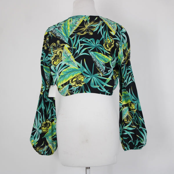 Bar III NEW Samba City Sz M Green Black Yellow 100% Rayon Wrap Sweater Cardigan