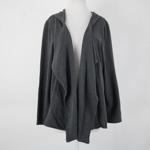 Pure Jill Sz L Grey Hooded Pockets Waterfall Cotton Modal Spandex Wrap Sweater