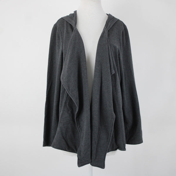 Pure Jill Sz L Grey Hooded Pockets Waterfall Cotton Modal Spandex Wrap Sweater