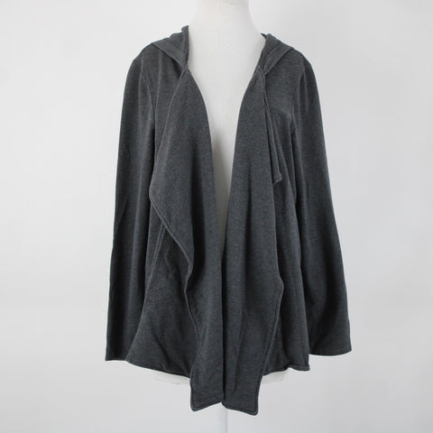 Pure Jill Sz L Grey Hooded Pockets Waterfall Cotton Modal Spandex Wrap Sweater