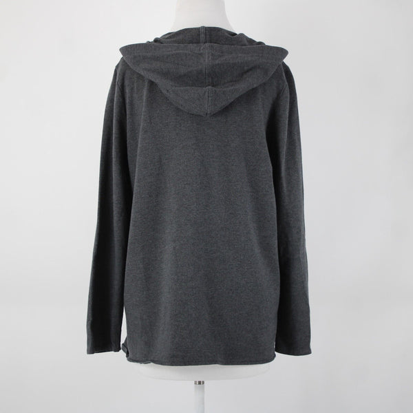 Pure Jill Sz L Grey Hooded Pockets Waterfall Cotton Modal Spandex Wrap Sweater