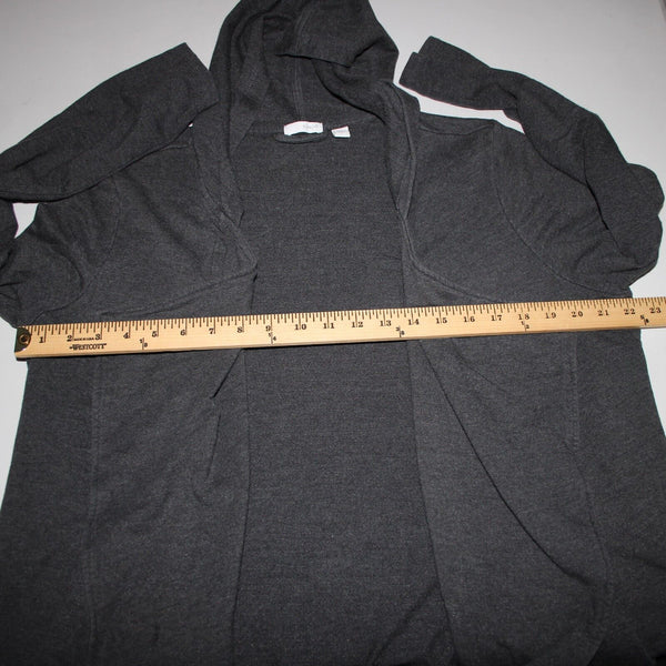 Pure Jill Sz L Grey Hooded Pockets Waterfall Cotton Modal Spandex Wrap Sweater