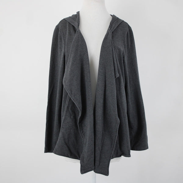 Pure Jill Sz L Grey Hooded Pockets Waterfall Cotton Modal Spandex Wrap Sweater