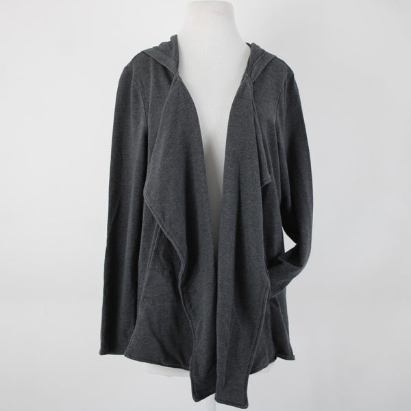 Pure Jill Sz L Grey Hooded Pockets Waterfall Cotton Modal Spandex Wrap Sweater