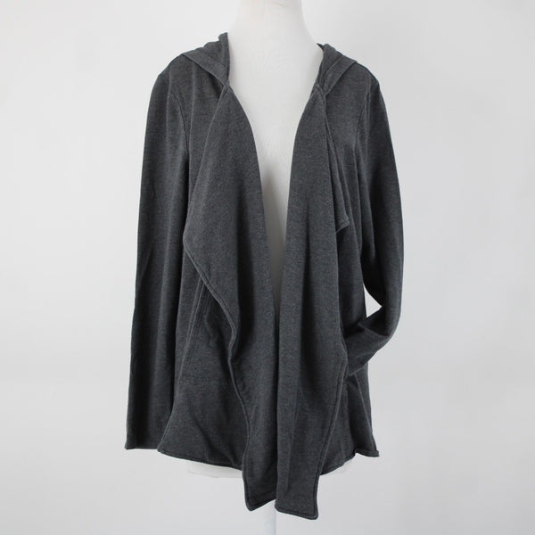 Pure Jill Sz L Grey Hooded Pockets Waterfall Cotton Modal Spandex Wrap Sweater