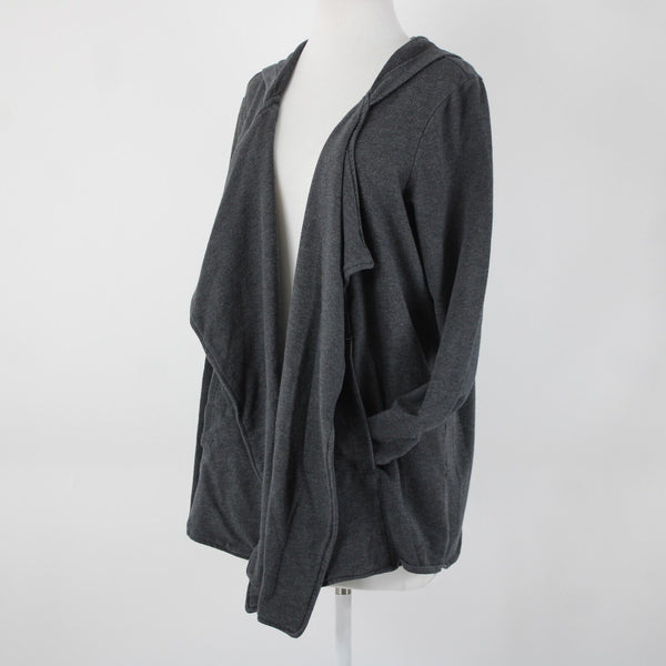 Pure Jill Sz L Grey Hooded Pockets Waterfall Cotton Modal Spandex Wrap Sweater