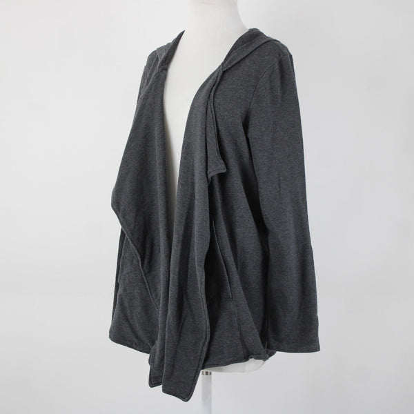 Pure Jill Sz L Grey Hooded Pockets Waterfall Cotton Modal Spandex Wrap Sweater