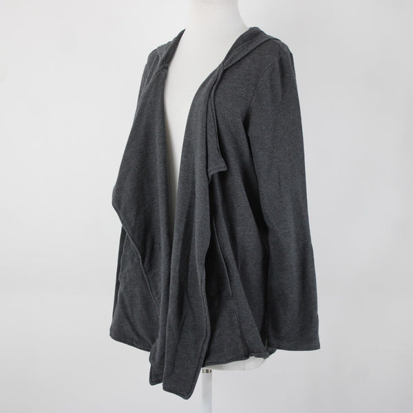Pure Jill Sz L Grey Hooded Pockets Waterfall Cotton Modal Spandex Wrap Sweater
