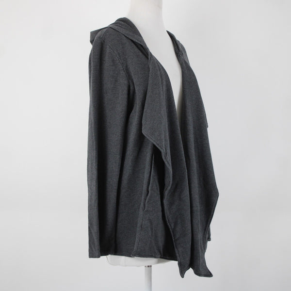 Pure Jill Sz L Grey Hooded Pockets Waterfall Cotton Modal Spandex Wrap Sweater