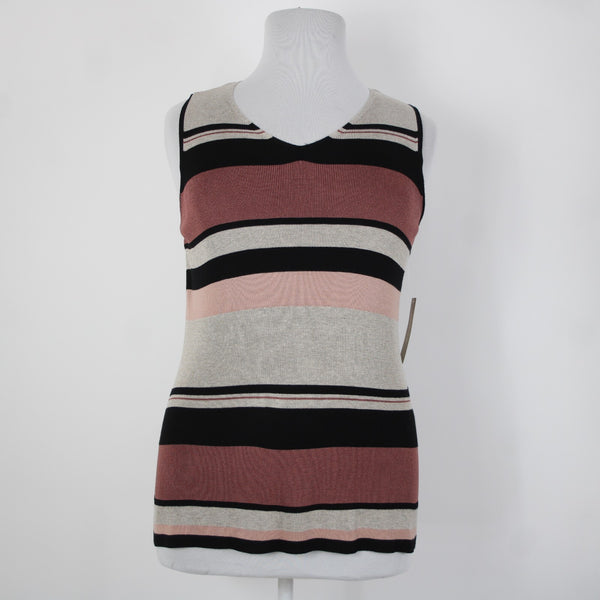 Chicos NEW $60 Sz 3 Black Tan Multi Color Striped Rayon Polyester Tank Top