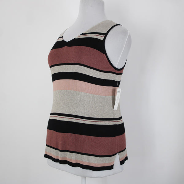 Chicos NEW $60 Sz 3 Black Tan Multi Color Striped Rayon Polyester Tank Top
