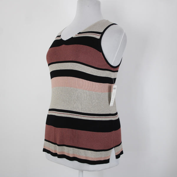 Chicos NEW $60 Sz 3 Black Tan Multi Color Striped Rayon Polyester Tank Top