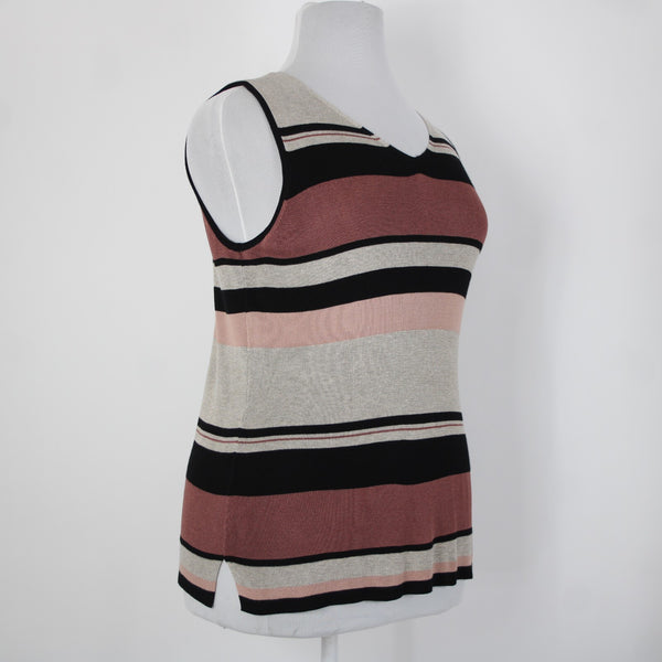 Chicos NEW $60 Sz 3 Black Tan Multi Color Striped Rayon Polyester Tank Top