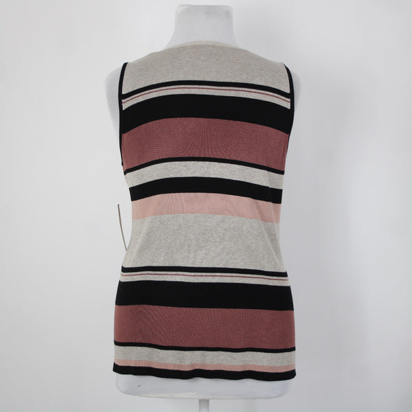 Chicos NEW $60 Sz 3 Black Tan Multi Color Striped Rayon Polyester Tank Top