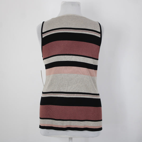 Chicos NEW $60 Sz 3 Black Tan Multi Color Striped Rayon Polyester Tank Top