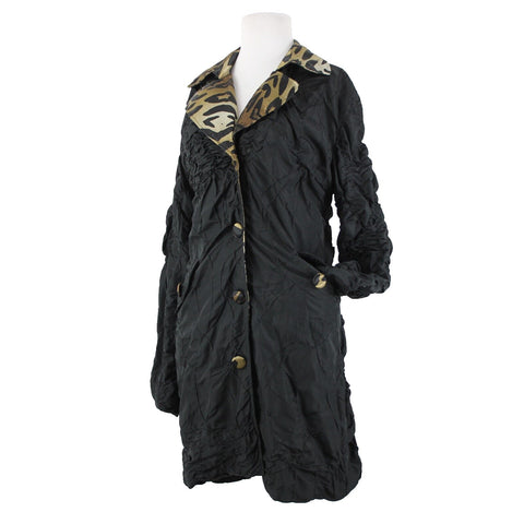 Alberto Makali Sz M Black Green Animal Print Pockets Lined Polyester Coat