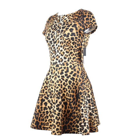 Nicholas NEW Sz 2 Brown Black Jungle Leopard Scuba Polyester Spandex Dress