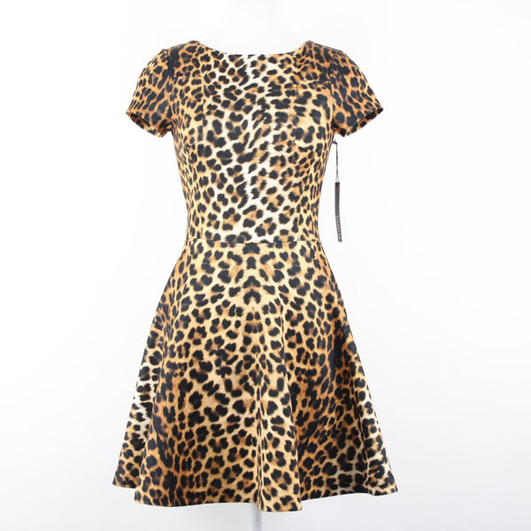 Nicholas NEW Sz 2 Brown Black Jungle Leopard Scuba Polyester Spandex Dress