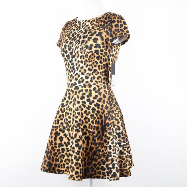 Nicholas NEW Sz 2 Brown Black Jungle Leopard Scuba Polyester Spandex Dress
