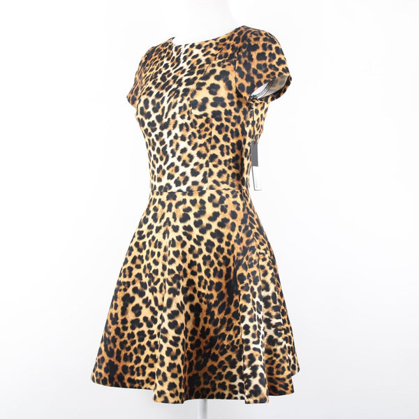 Nicholas NEW Sz 2 Brown Black Jungle Leopard Scuba Polyester Spandex Dress