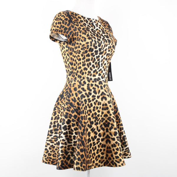 Nicholas NEW Sz 2 Brown Black Jungle Leopard Scuba Polyester Spandex Dress