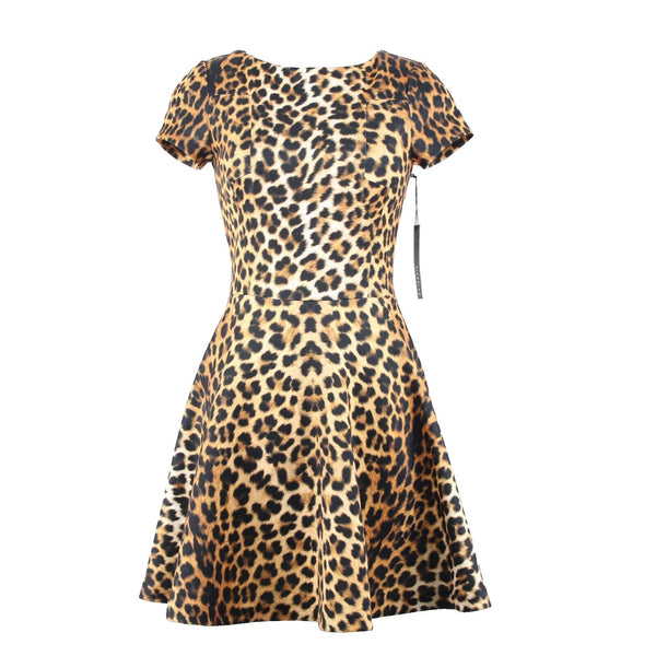 Nicholas NEW Sz 2 Brown Black Jungle Leopard Scuba Polyester Spandex Dress