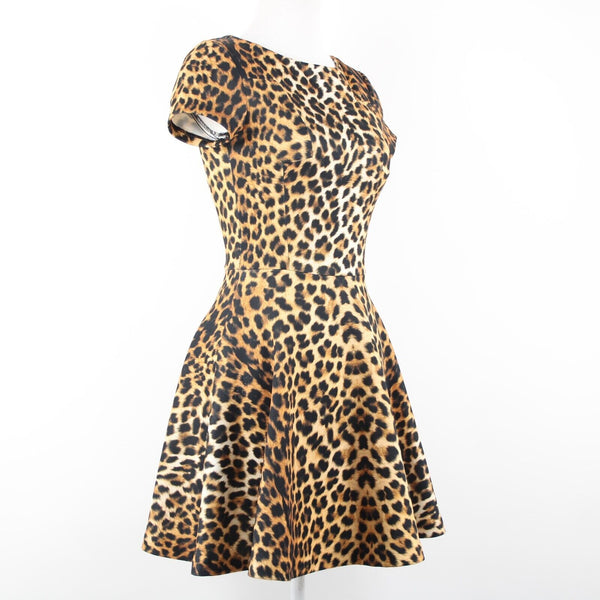 Nicholas NEW Sz 2 Brown Black Jungle Leopard Scuba Polyester Spandex Dress