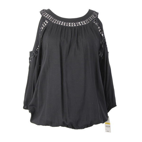 INC Top NEW $70 Sz M Black Cold Shoulder Eyelets 100% Rayon Cotton Top