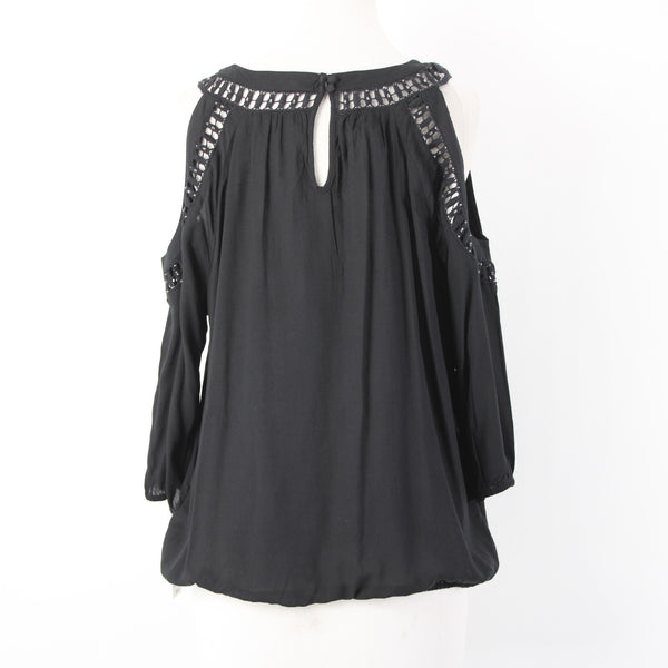 INC Top NEW $70 Sz M Black Cold Shoulder Eyelets 100% Rayon Cotton Top
