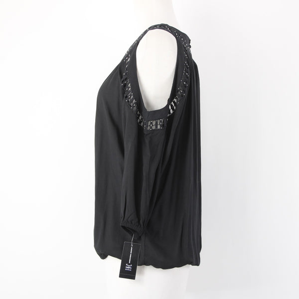 INC Top NEW $70 Sz M Black Cold Shoulder Eyelets 100% Rayon Cotton Top
