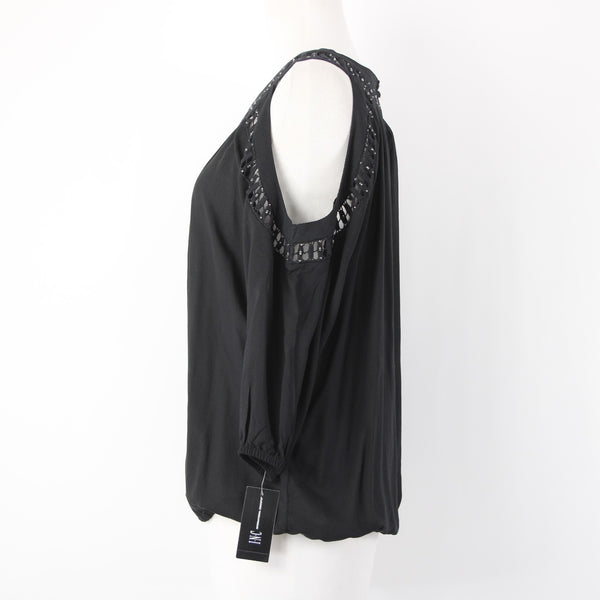 INC Top NEW $70 Sz M Black Cold Shoulder Eyelets 100% Rayon Cotton Top