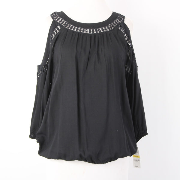 INC Top NEW $70 Sz M Black Cold Shoulder Eyelets 100% Rayon Cotton Top