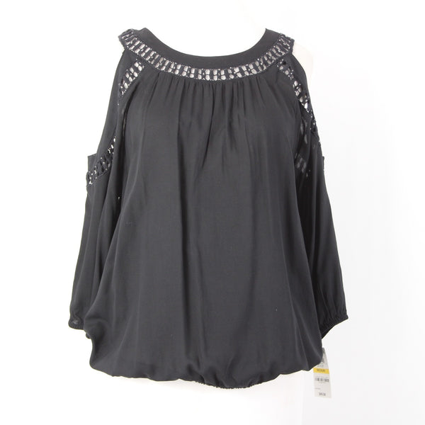INC Top NEW $70 Sz M Black Cold Shoulder Eyelets 100% Rayon Cotton Top