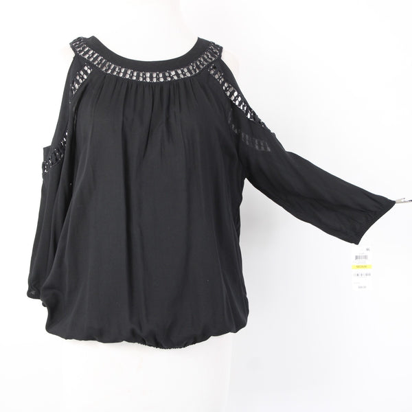 INC Top NEW $70 Sz M Black Cold Shoulder Eyelets 100% Rayon Cotton Top