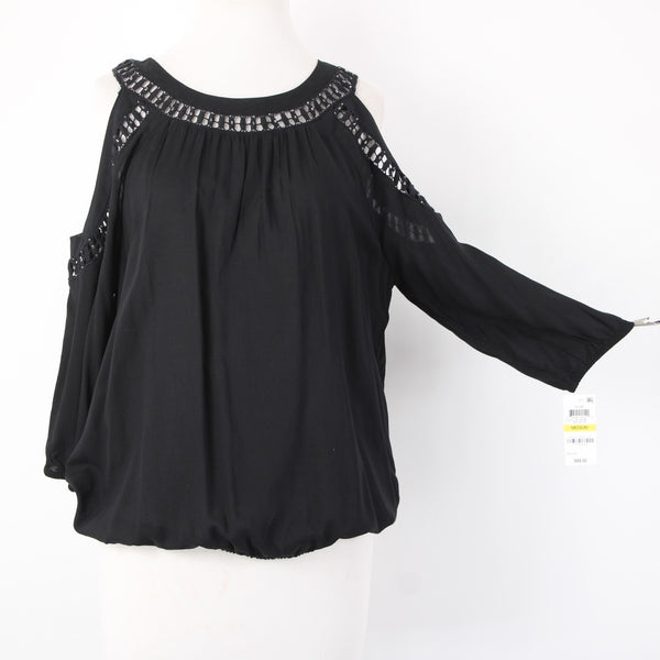 INC Top NEW $70 Sz M Black Cold Shoulder Eyelets 100% Rayon Cotton Top