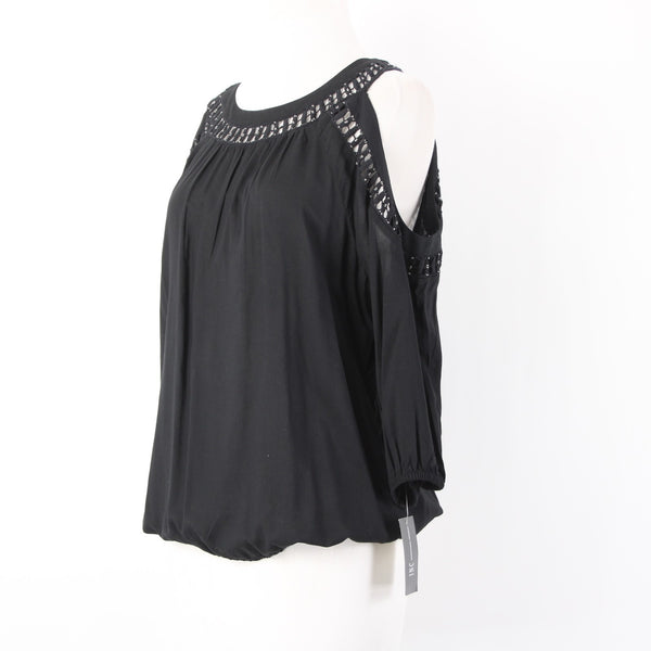 INC Top NEW $70 Sz M Black Cold Shoulder Eyelets 100% Rayon Cotton Top