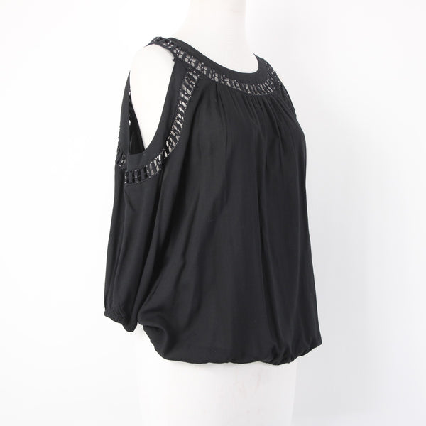 INC Top NEW $70 Sz M Black Cold Shoulder Eyelets 100% Rayon Cotton Top