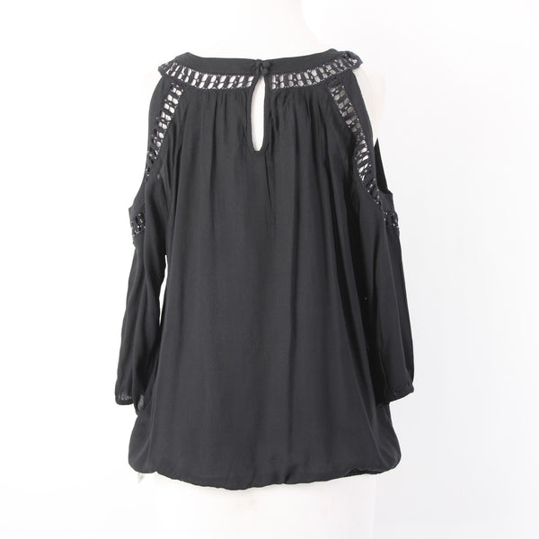 INC Top NEW $70 Sz M Black Cold Shoulder Eyelets 100% Rayon Cotton Top