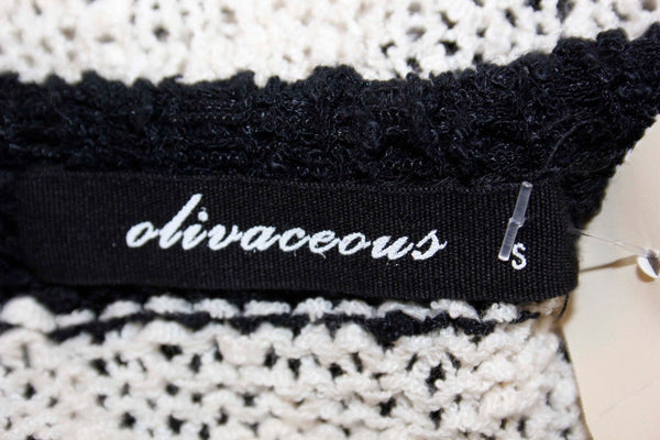 Olivaceous Sz S Black Cream Textured Stripe Knit Cotton Nylon Hi Lo Sweater