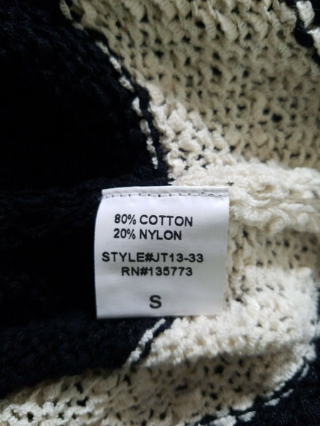 Olivaceous Sz S Black Cream Textured Stripe Knit Cotton Nylon Hi Lo Sweater