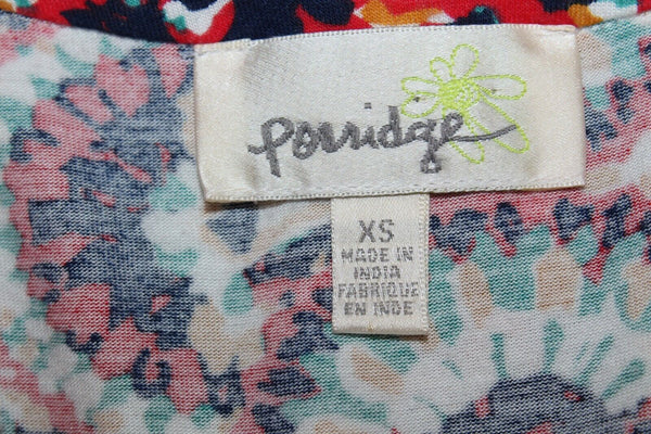 Porridge Sz XS Rust Navy Blue Aqua Multi Textured Shoulder Rayon Blend Top
