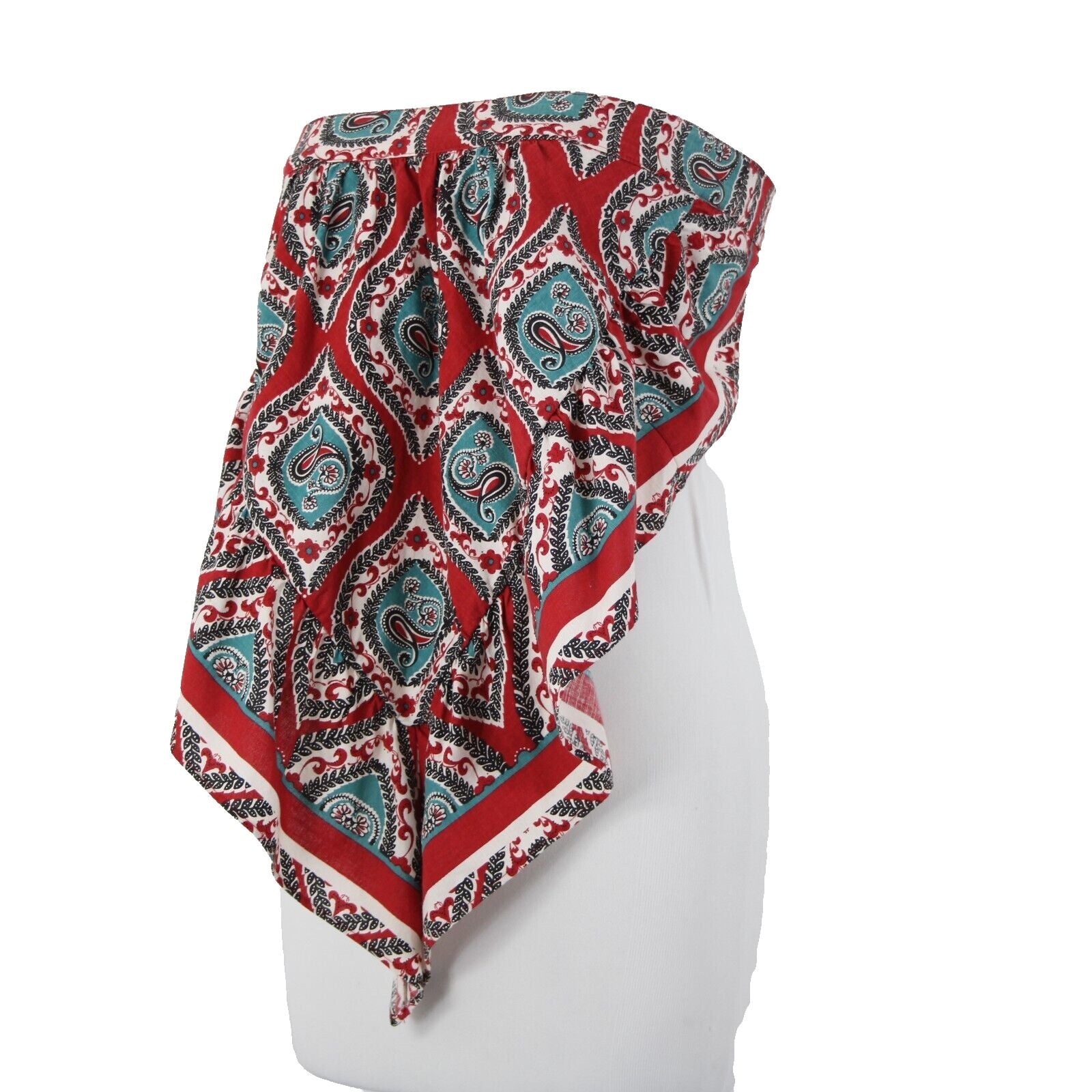 Free People Sz XS Red Teal White Black Bandana 100% Cotton Top
