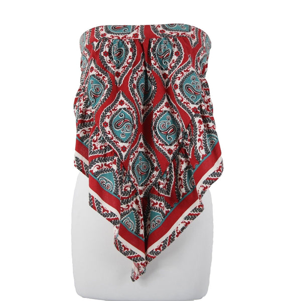 Free People Sz XS Red Teal White Black Bandana 100% Cotton Top