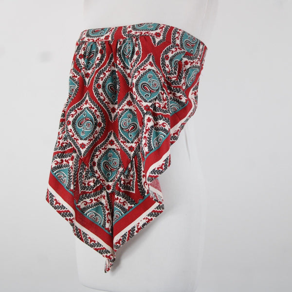 Free People Sz XS Red Teal White Black Bandana 100% Cotton Top