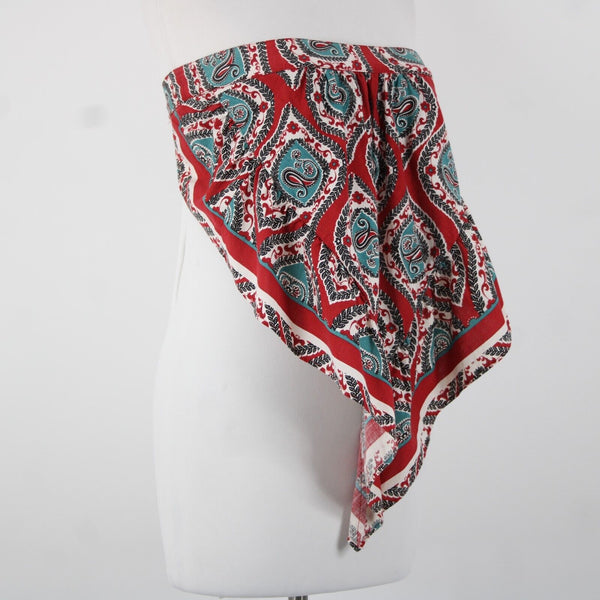 Free People Sz XS Red Teal White Black Bandana 100% Cotton Top