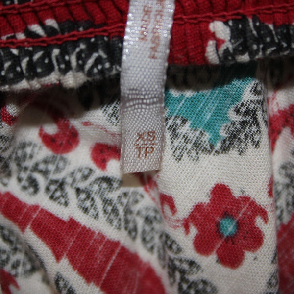 Free People Sz XS Red Teal White Black Bandana 100% Cotton Top