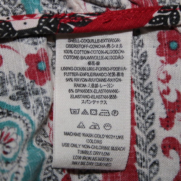Free People Sz XS Red Teal White Black Bandana 100% Cotton Top