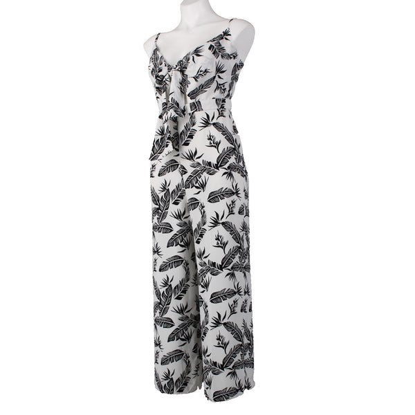 Jay Godfrey Jumpsuit Sz 6 White Black Printed Knot Front 100% Poly Jumpsuit